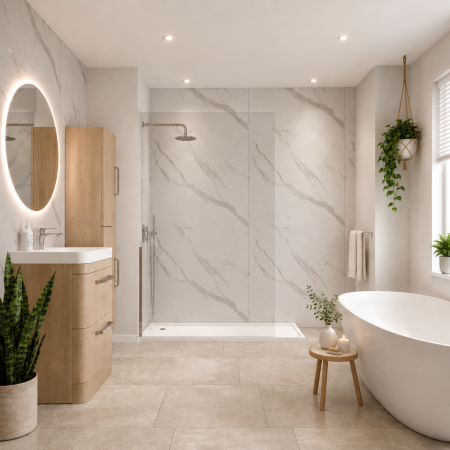 Milan Carrara Marble Matt 1 Metre Shower Panel